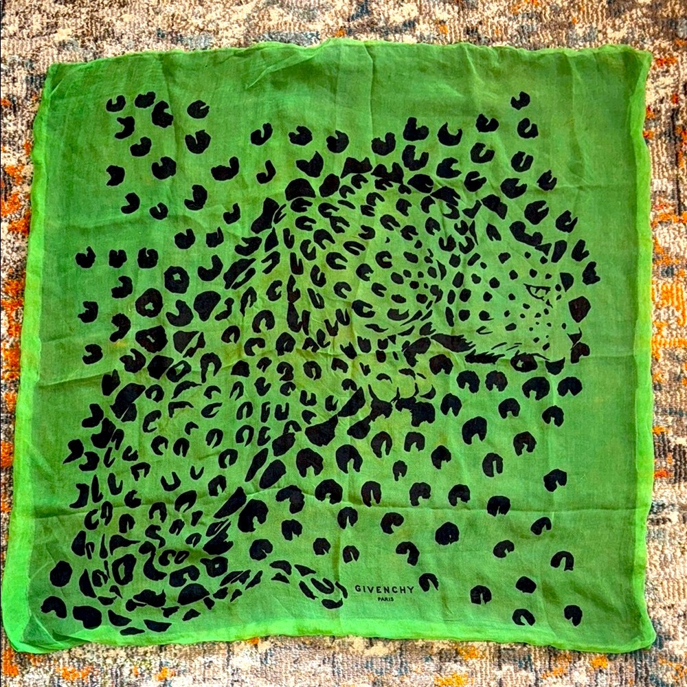 Givenchy Green Leopard Print Scarf